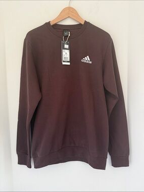 Adidas Men's Crewneck Sweatshirt in Chocolate Brown with White Logo NWT